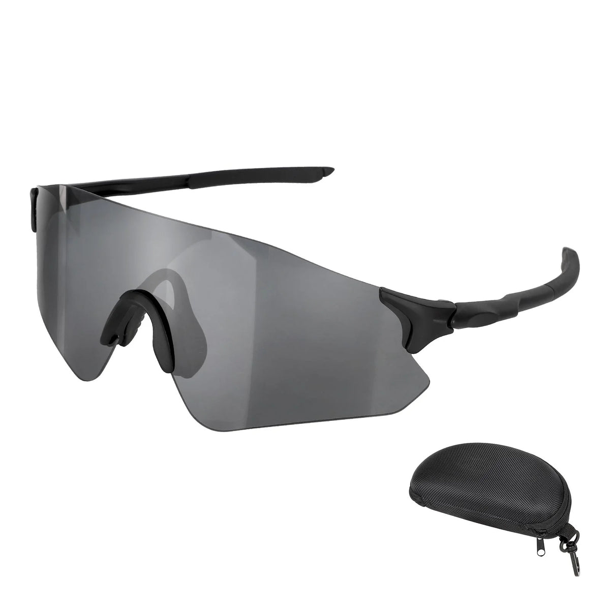 Lunettes de soleil de sport sans monture gris avec leur étui de protection