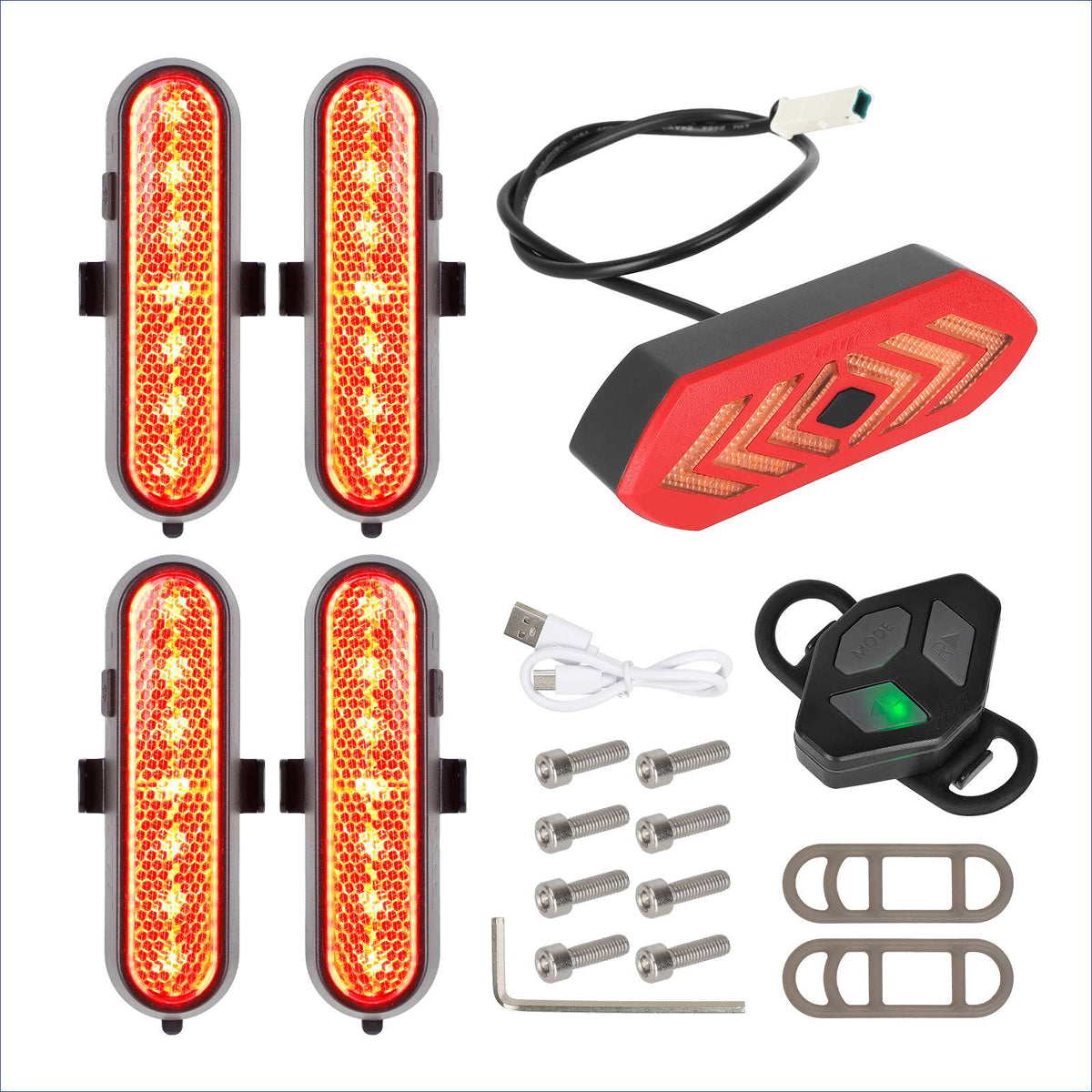 Kit complet de clignotants et feu arrière rechargeable avec télécommande sans fil pour trottinette électrique