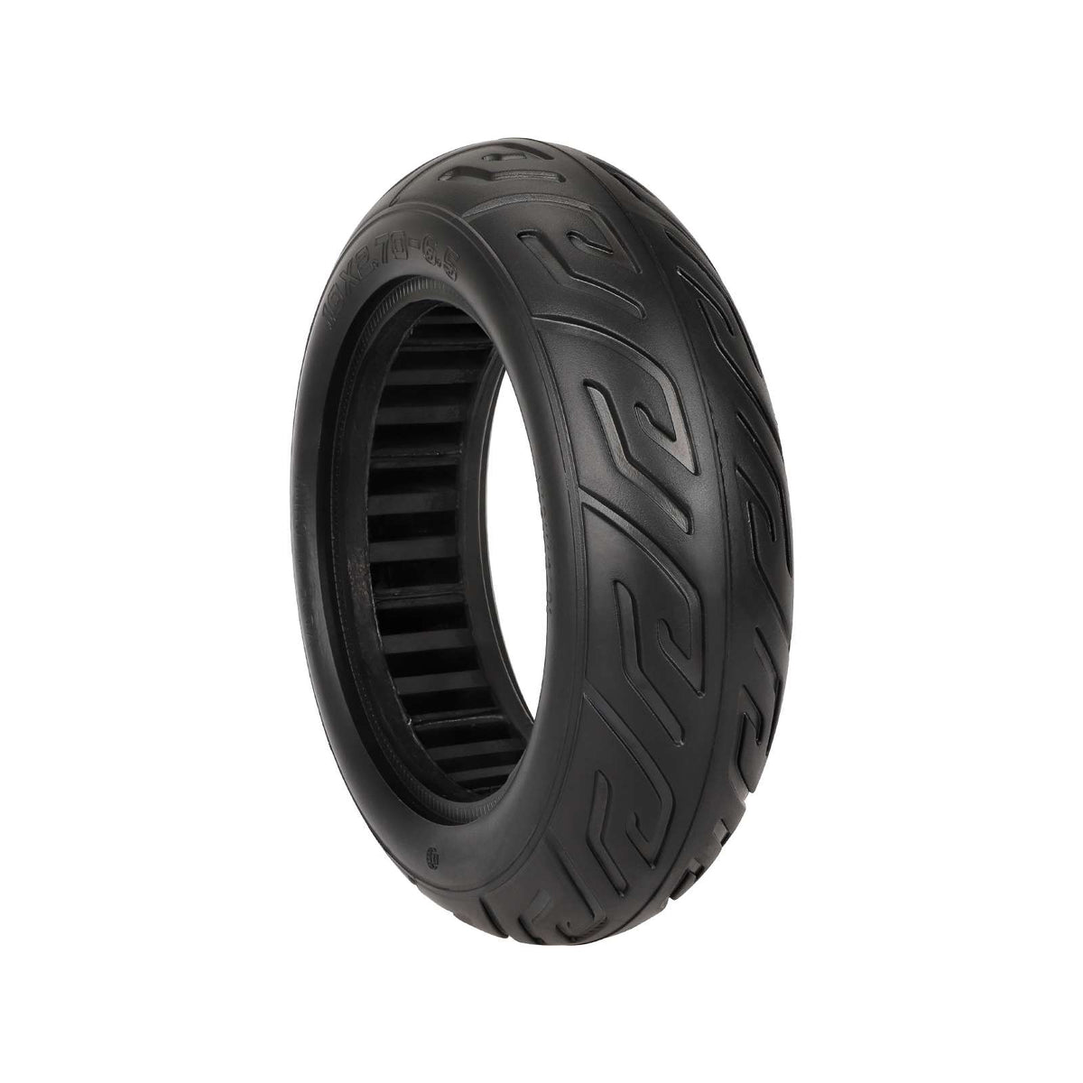Pneu plein route noir 10 pouces pour trottinette électrique vu de trois-quarts