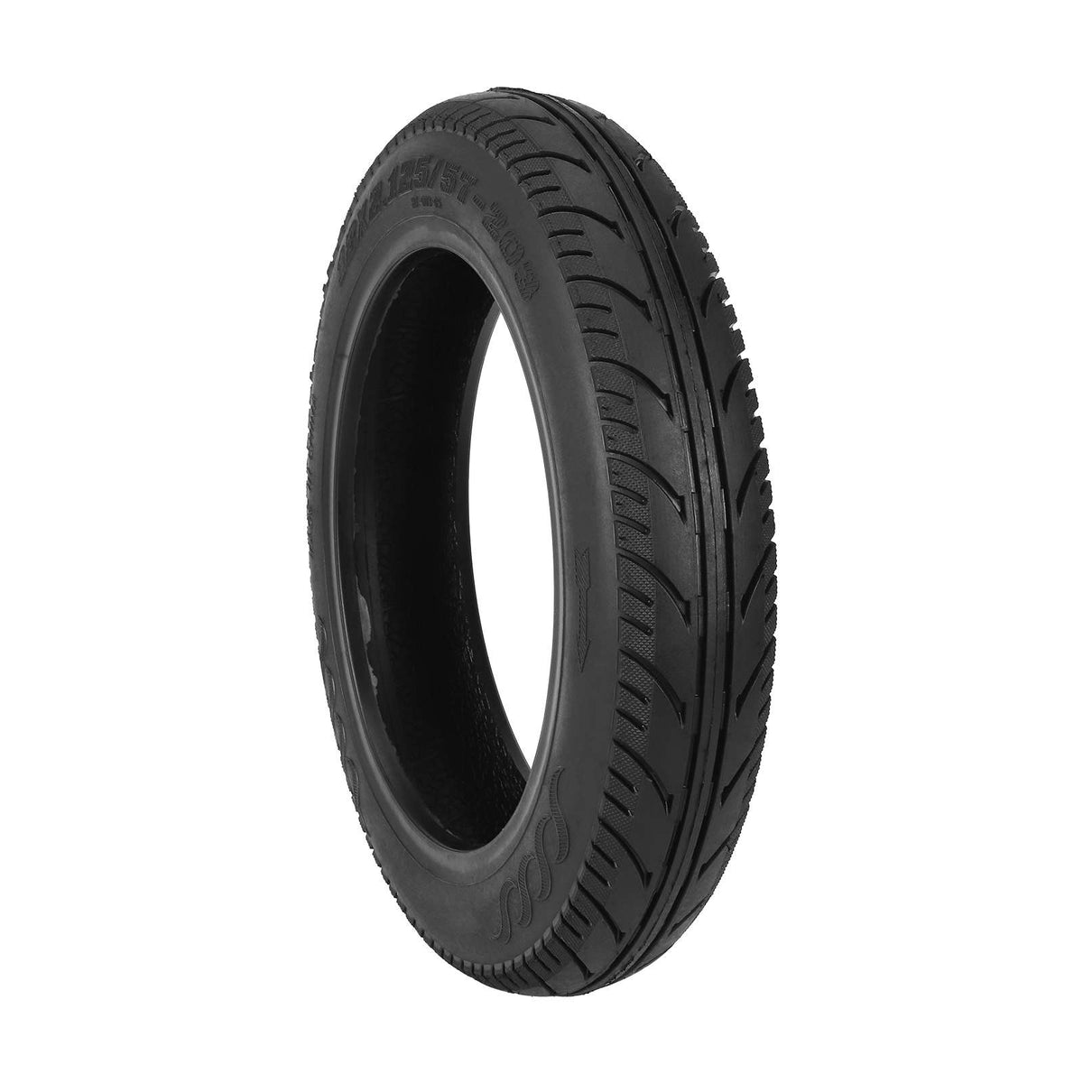 Pneu tubeless noir de 12 pouces vu de trois-quarts