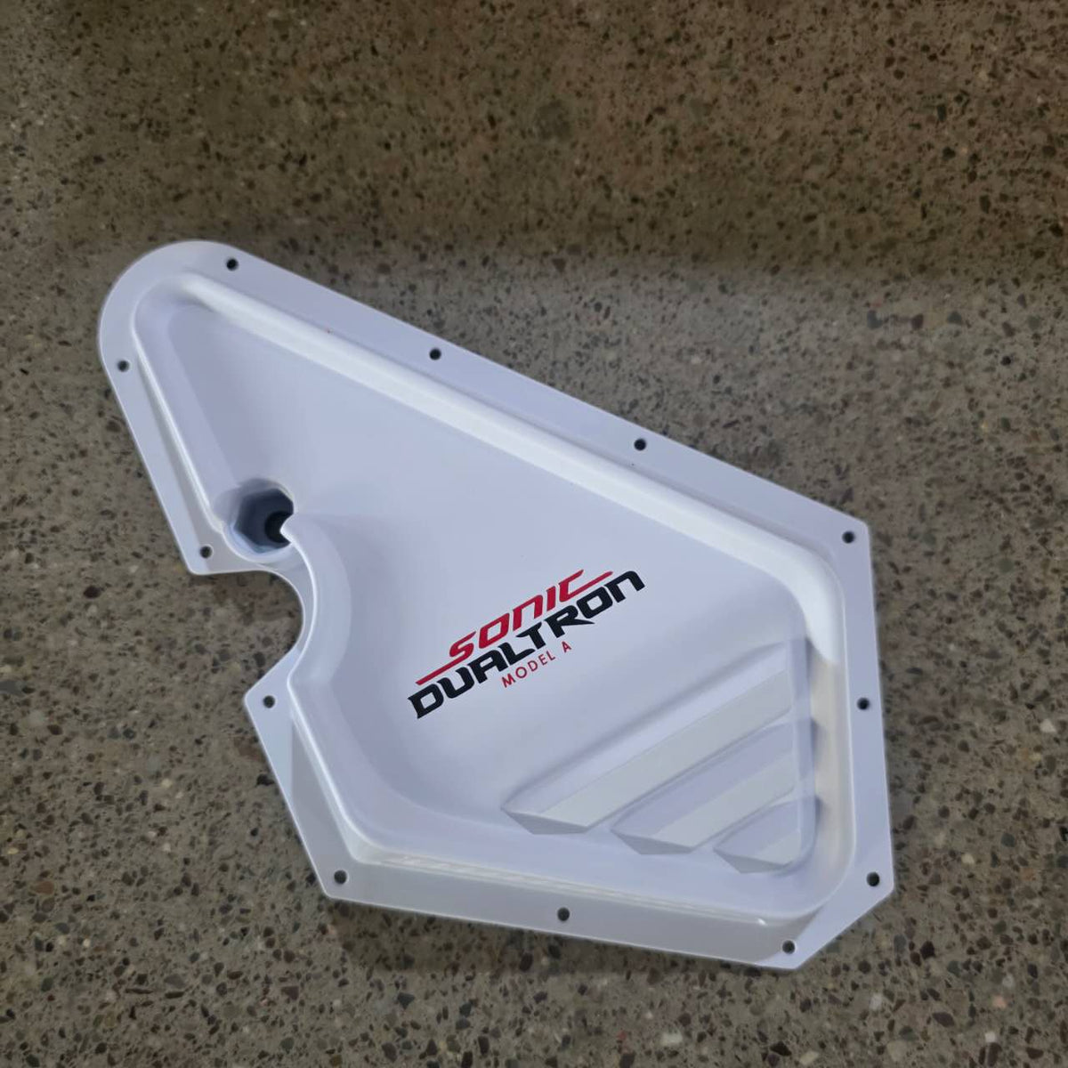 Cache de potence gauche blanc pour Dualtron Sonic Alien vu de face