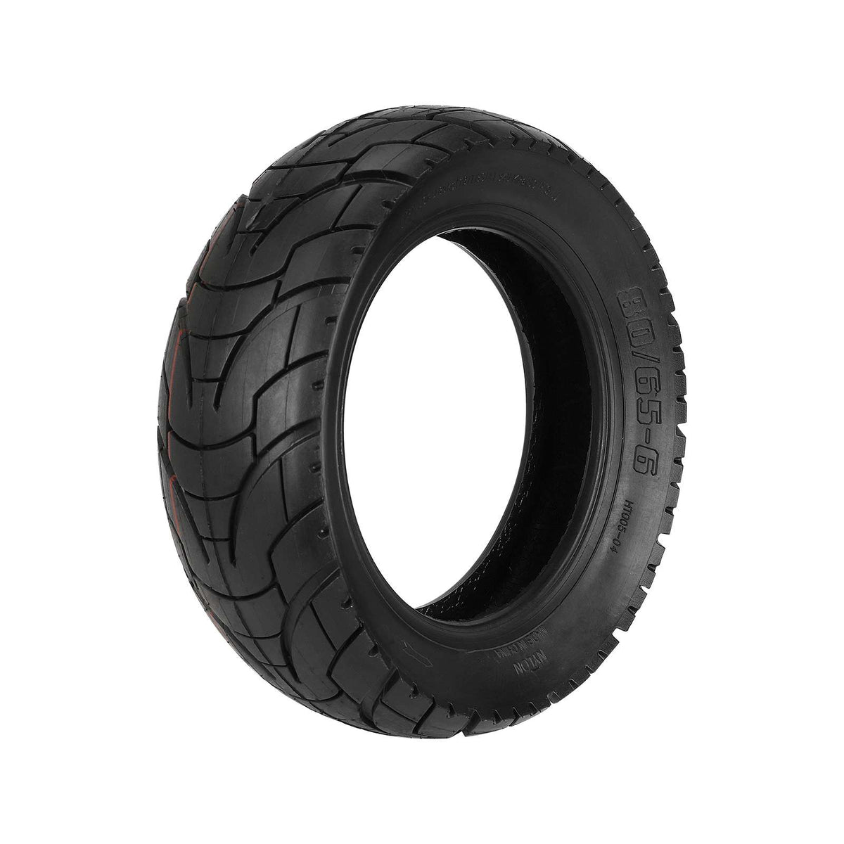 Pneu tubeless route 10 pouces 80/65-6 noir pour trottinette électrique vu de trois-quarts