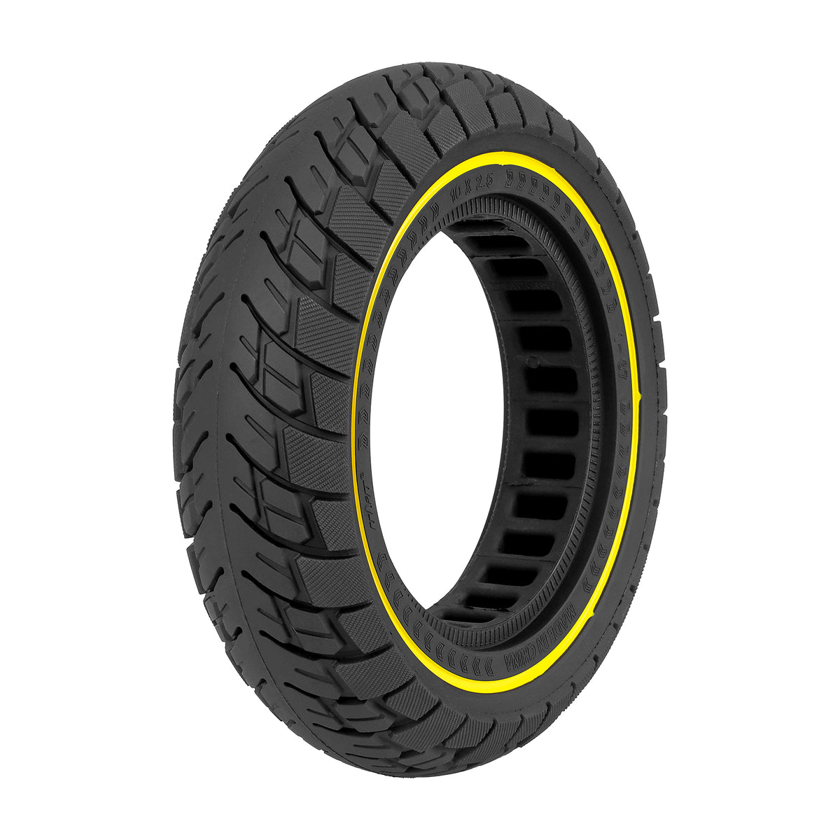 Pneu Plein Alvéolé 10 Pouces (10x2,5) avec Cercle Bleu, Rouge ou Jaune et Rainure 37 mm Jaune