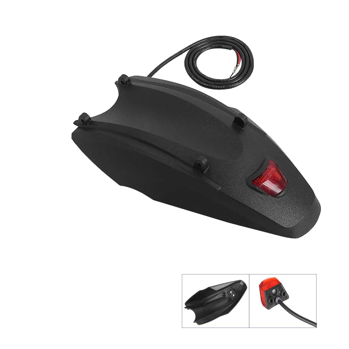 Garde-boue arrière noir pour trottinette électrique avec feu arrière intégré et son câble
