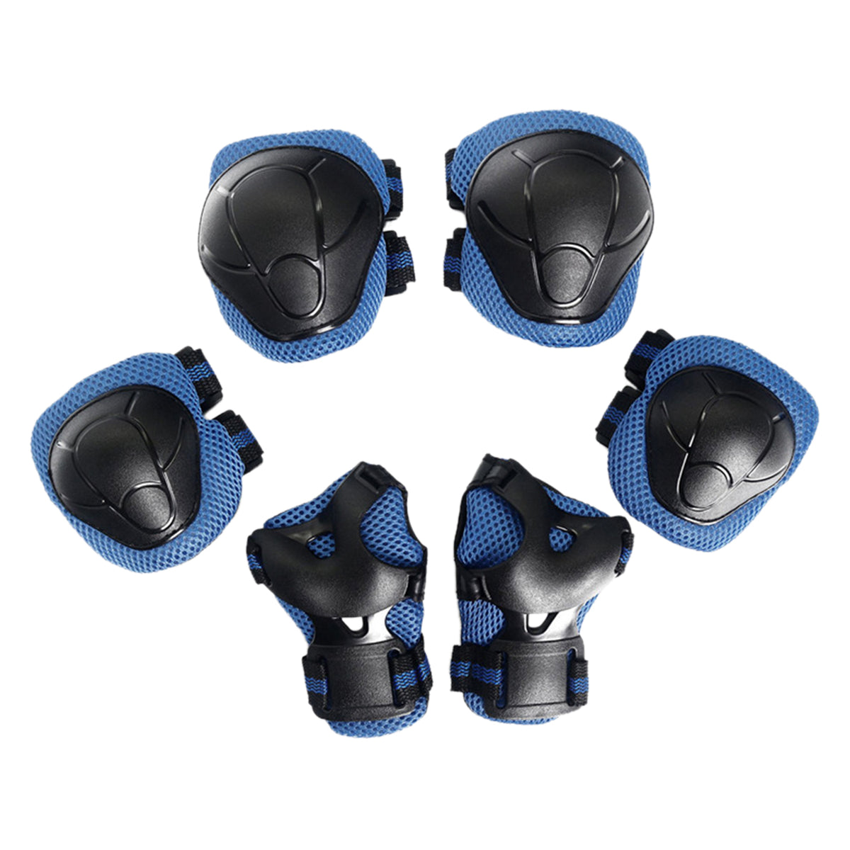 Kit de 6 protections corporelles pour enfant comprenant coudières, genouillères et protège-poignets de couleur bleue et noire