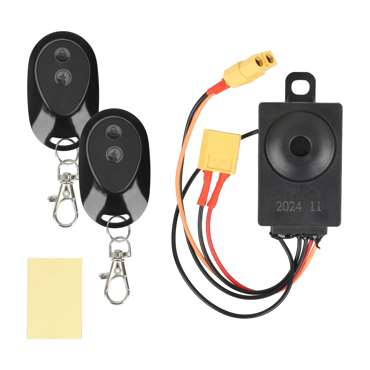 Alarme antivol noire avec connecteur XT60 et deux télécommandes sans fil