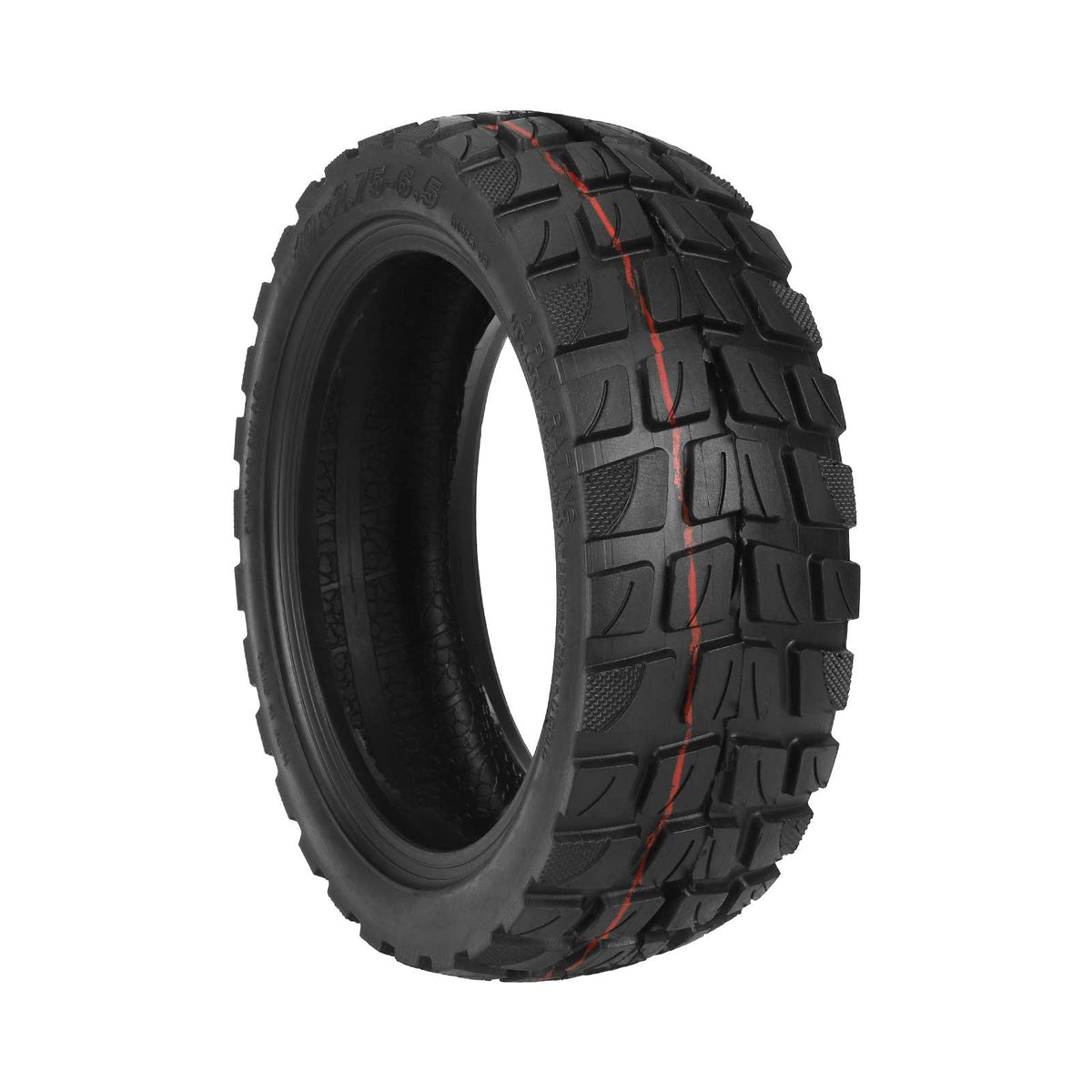 Pneu tubeless tout-terrain 10 pouces noir pour trottinette électrique vu de trois-quarts