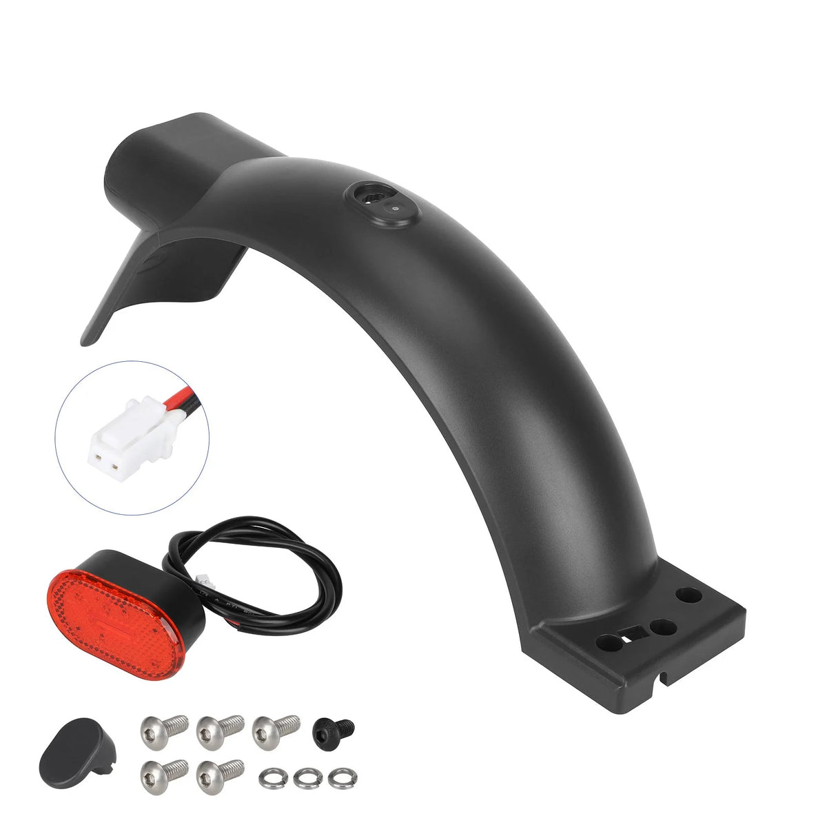 Garde-boue arrière noir pour trottinette électrique avec feu arrière, câbles et kit de visserie