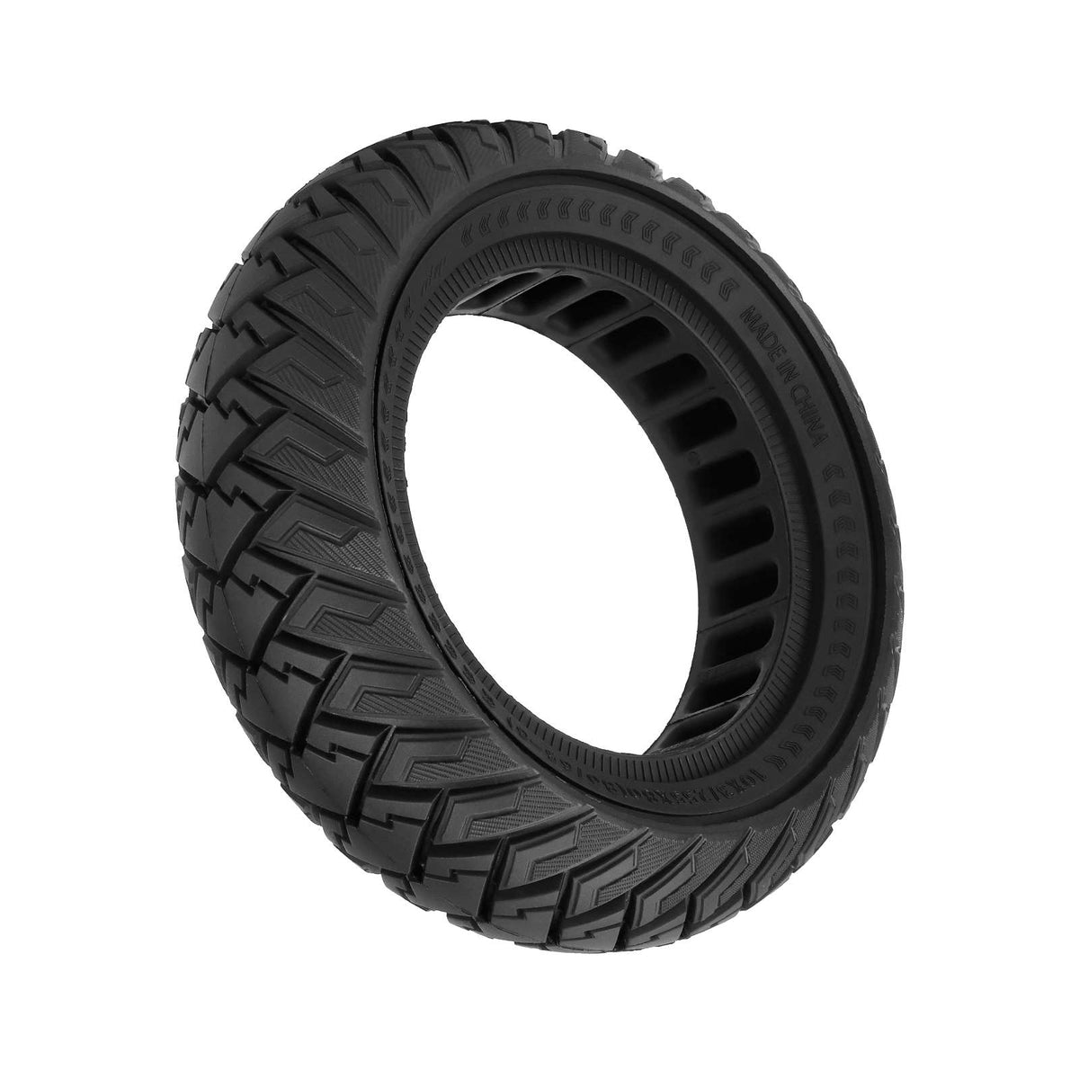 Pneu plein tout-terrain 10 pouces noir pour trottinette électrique vu de trois-quarts