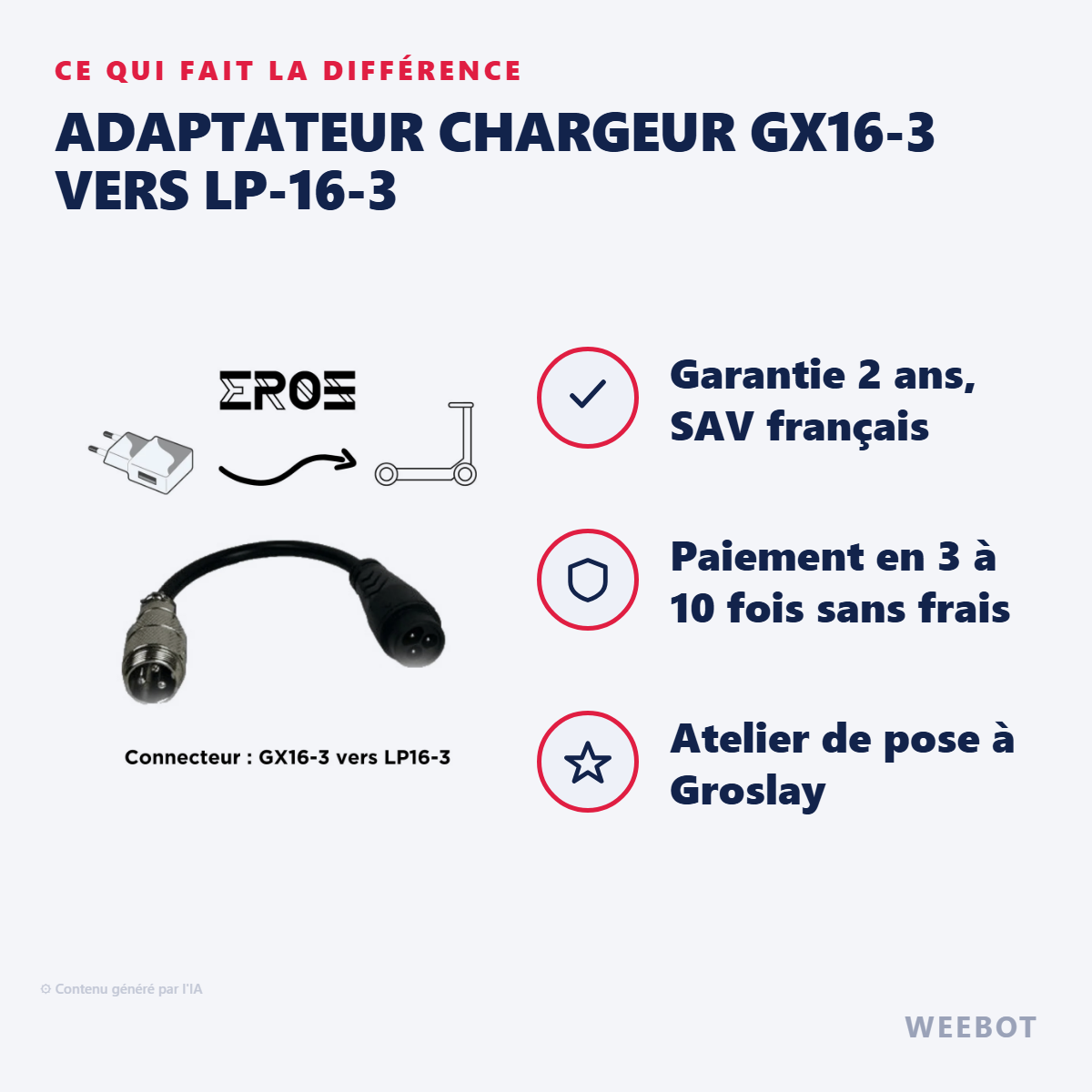 Adaptateur Chargeur GX16-3 Vers LP-16-3 : les points forts