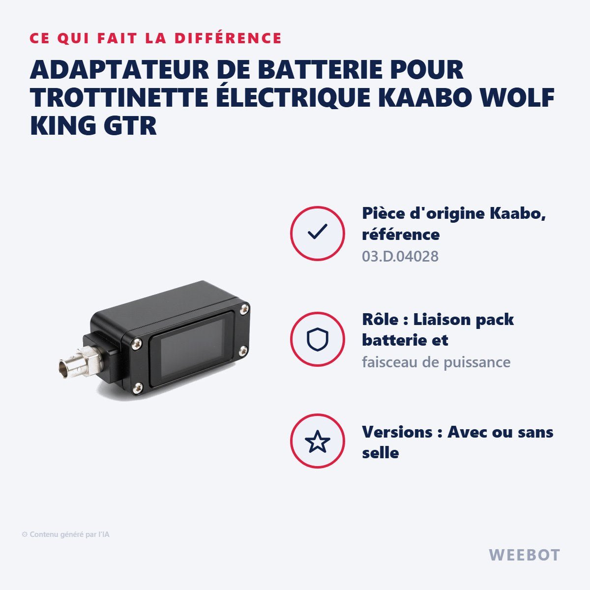 Adaptateur de Batterie pour Trottinette Électrique Kaabo Wolf King GTR - Weebot
