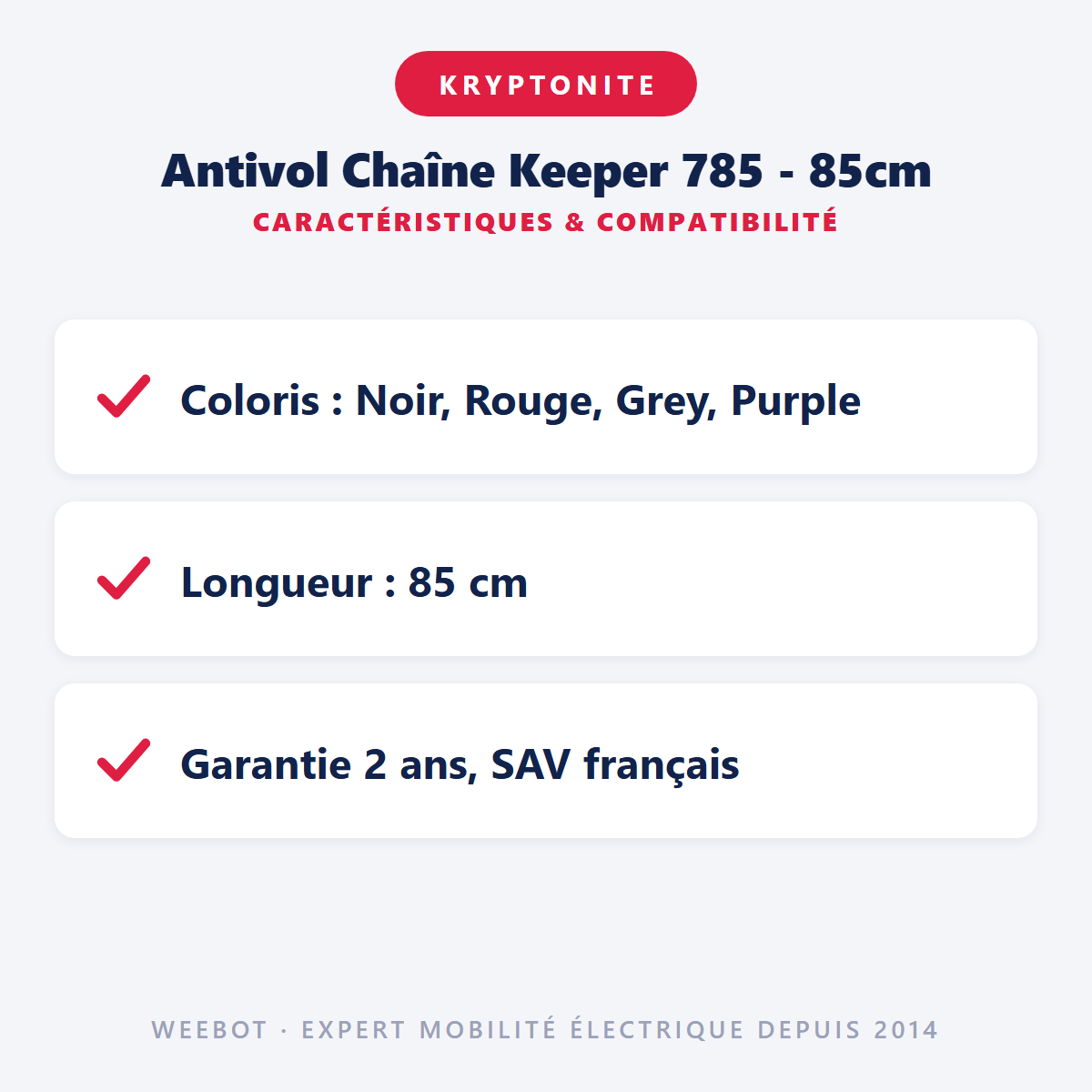 Antivol Chaîne Keeper 785 - 85cm : caractéristiques et compatibilité