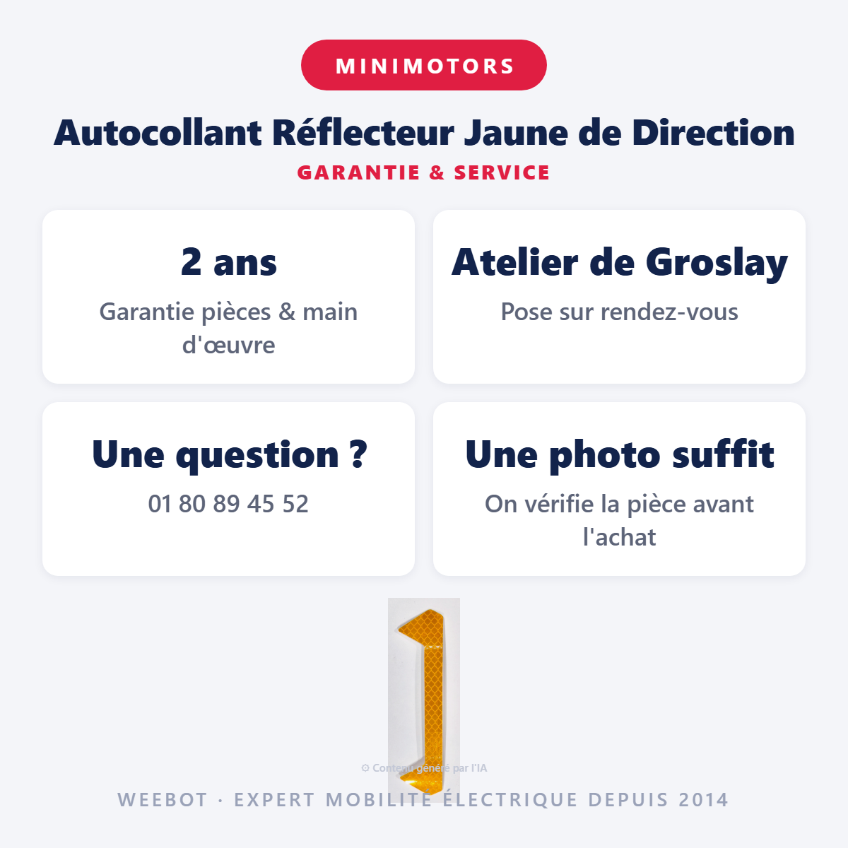 Autocollant Réflecteur Jaune de Direction : garantie 2 ans et service après-vente