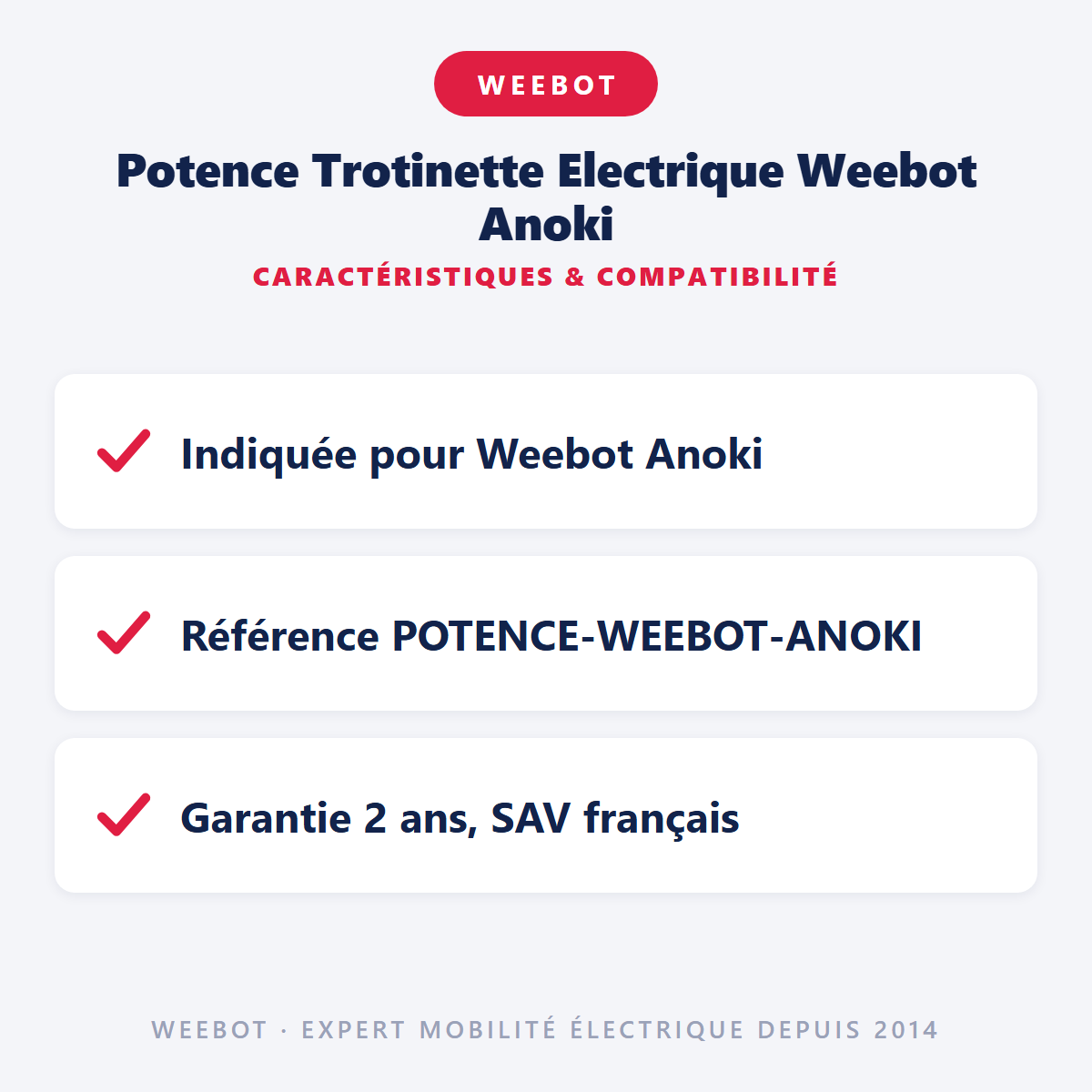 Potence Trotinette Electrique Weebot Anoki : caractéristiques et compatibilité