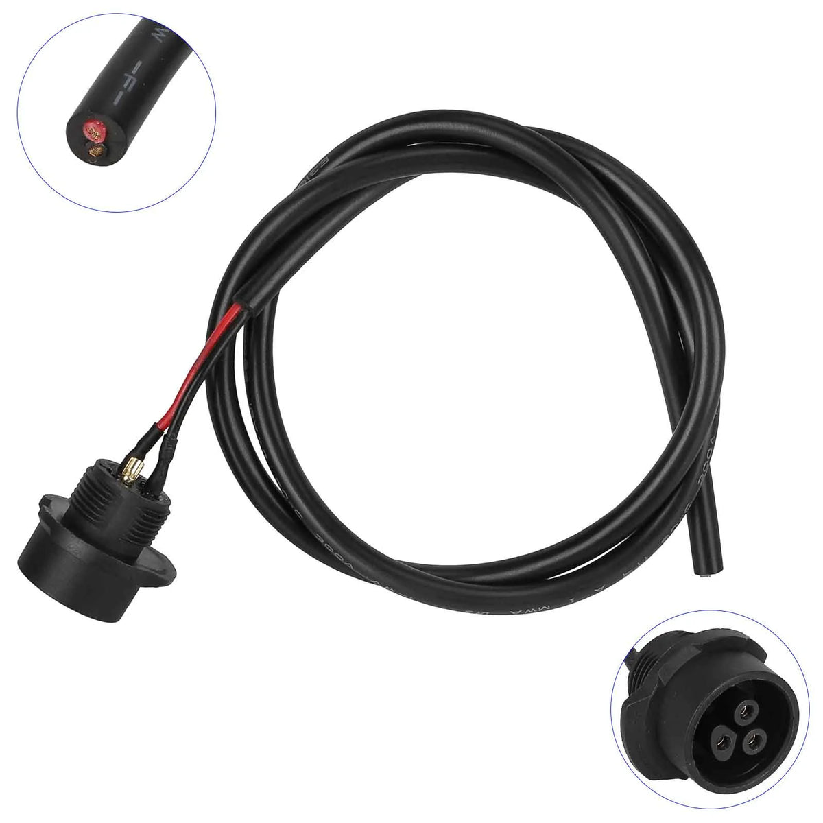 Câble d'alimentation noir avec connecteur de charge femelle LP16 3 broches