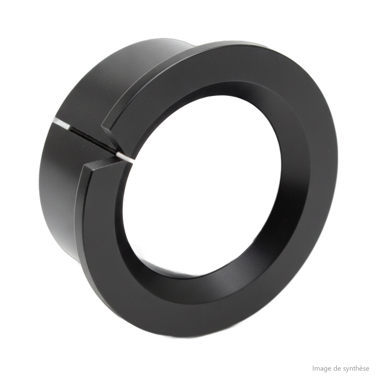 Dessin au trait d'une bague de glissement d'axe à collerette fendue vue en perspective