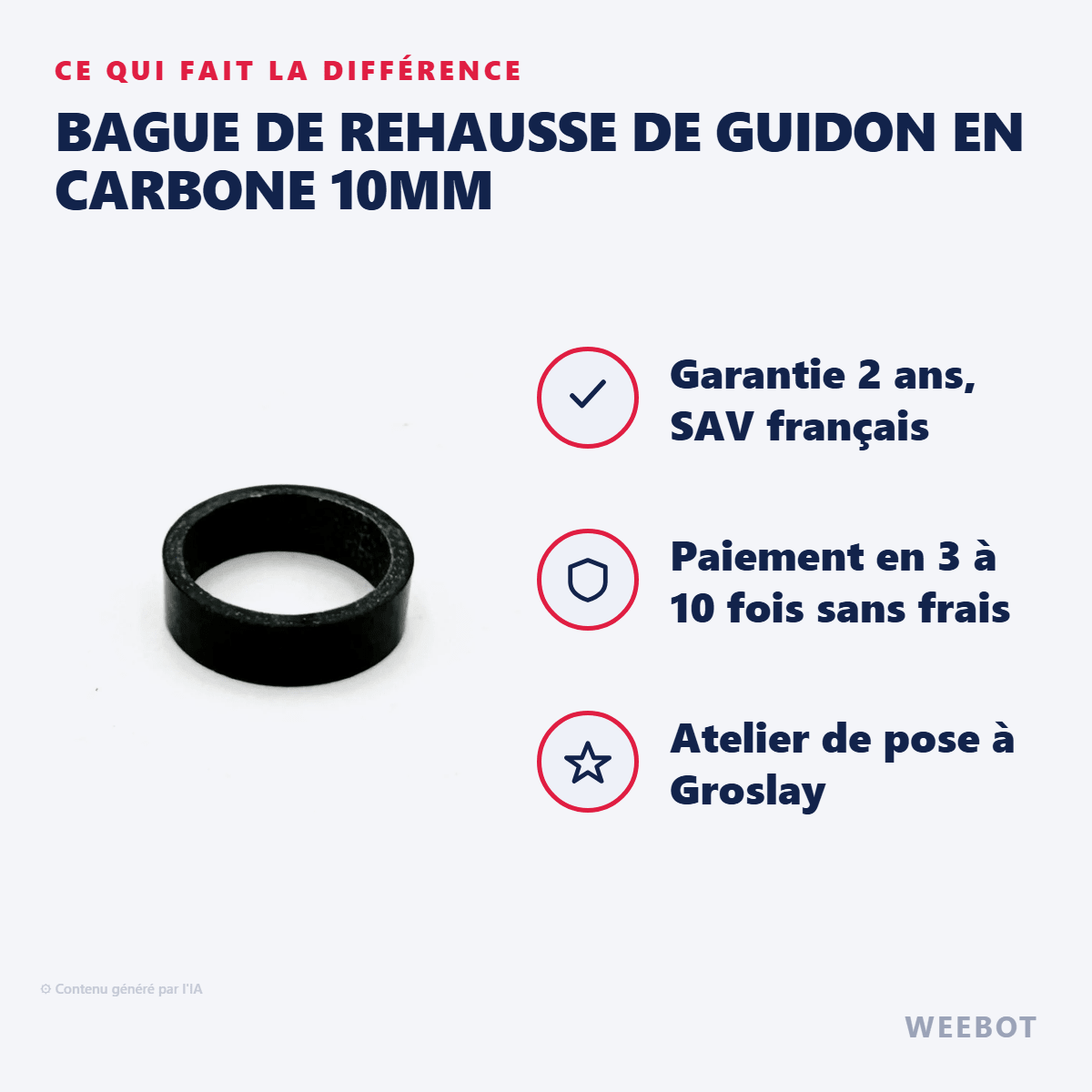 Bague de Rehausse de Guidon en Carbone 10mm pour Trottinette Électrique - Weebot