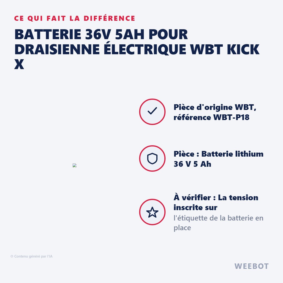 Batterie 36V 5Ah pour Draisienne Électrique WBT Kick X - Weebot