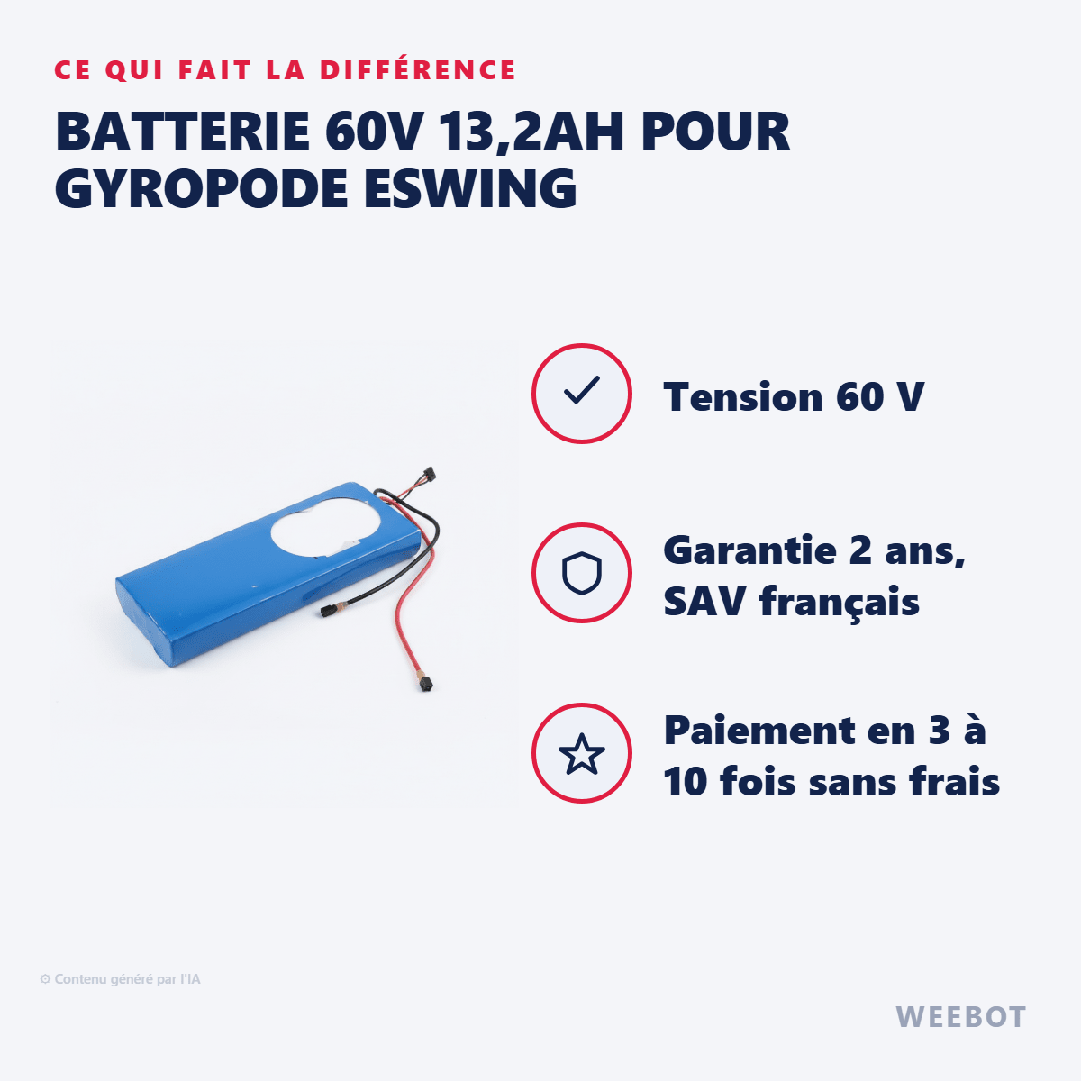 Batterie 60V 13,2AH pour Gyropode Eswing - Weebot