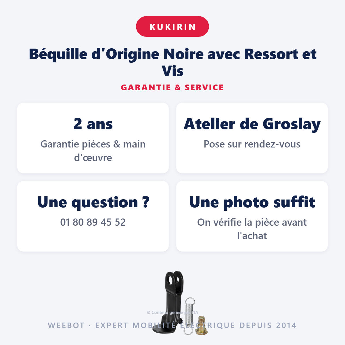 Béquille d'Origine Noire avec Ressort et Vis : garantie 2 ans et service après-vente