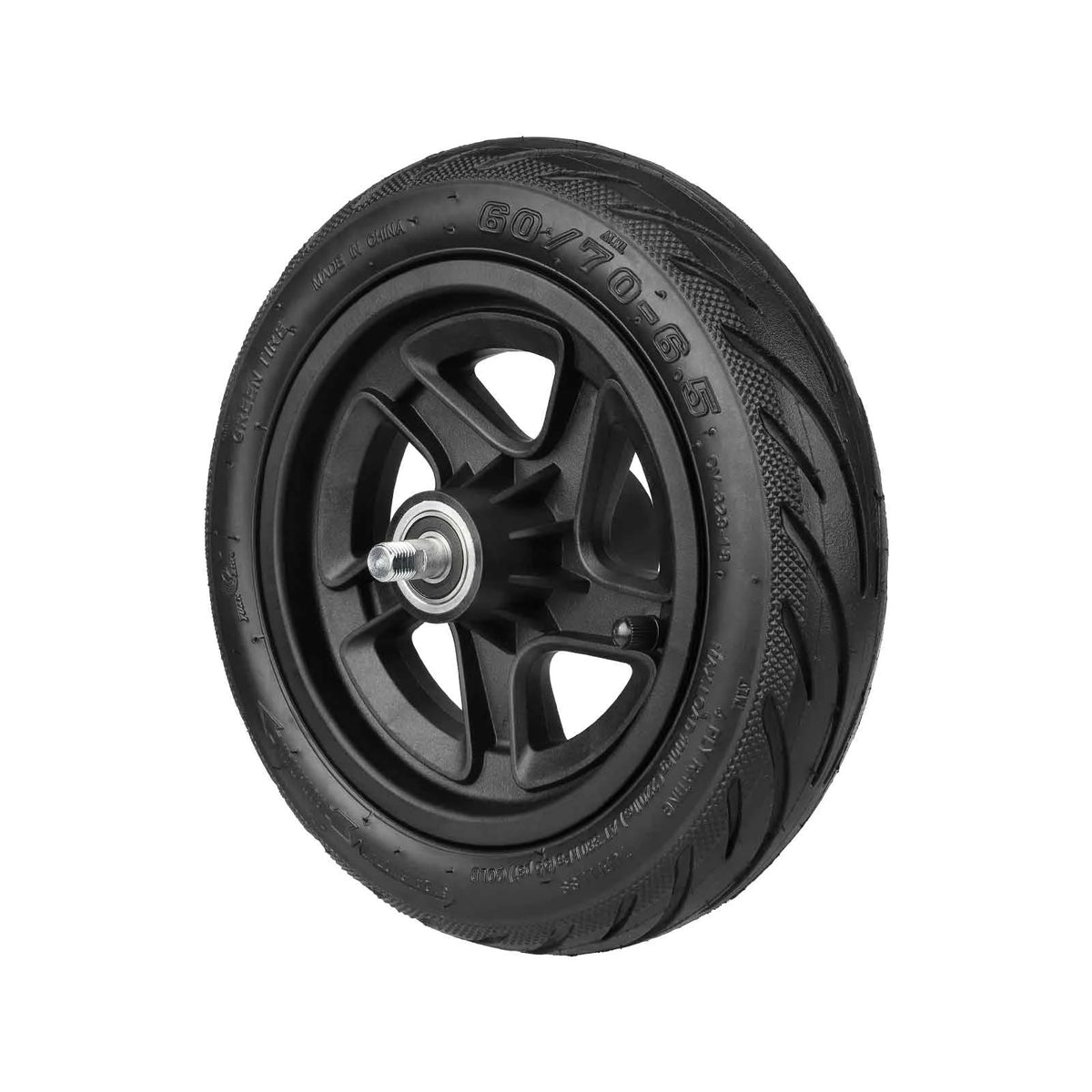 Roue avant complète d'origine avec pneu tubeless 60/70-6,5 noire vue de trois-quarts