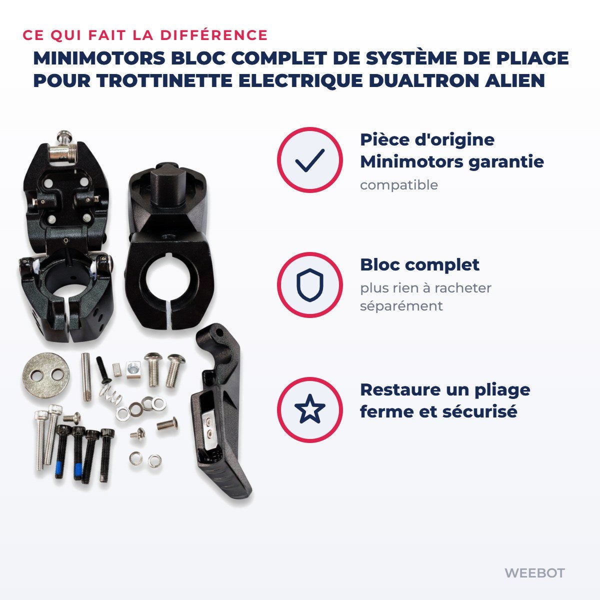 Bloc Complet de Système de Pliage pour Trottinette Electrique Dualtron Alien - Weebot
