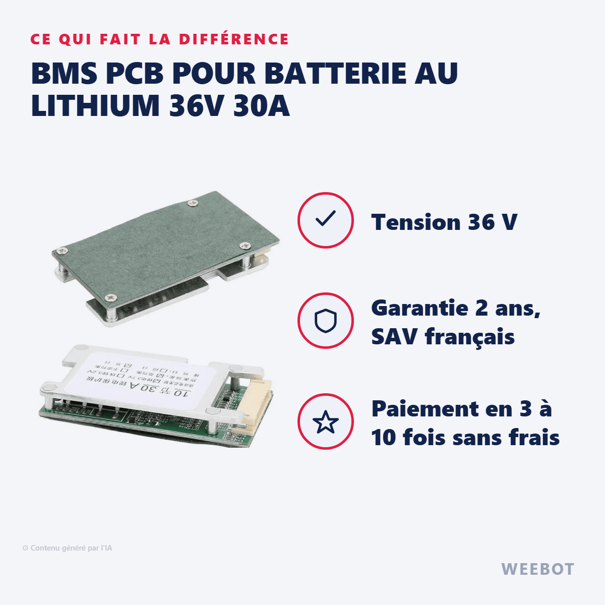 BMS PCB pour Batterie au Lithium 36V 30A - Weebot