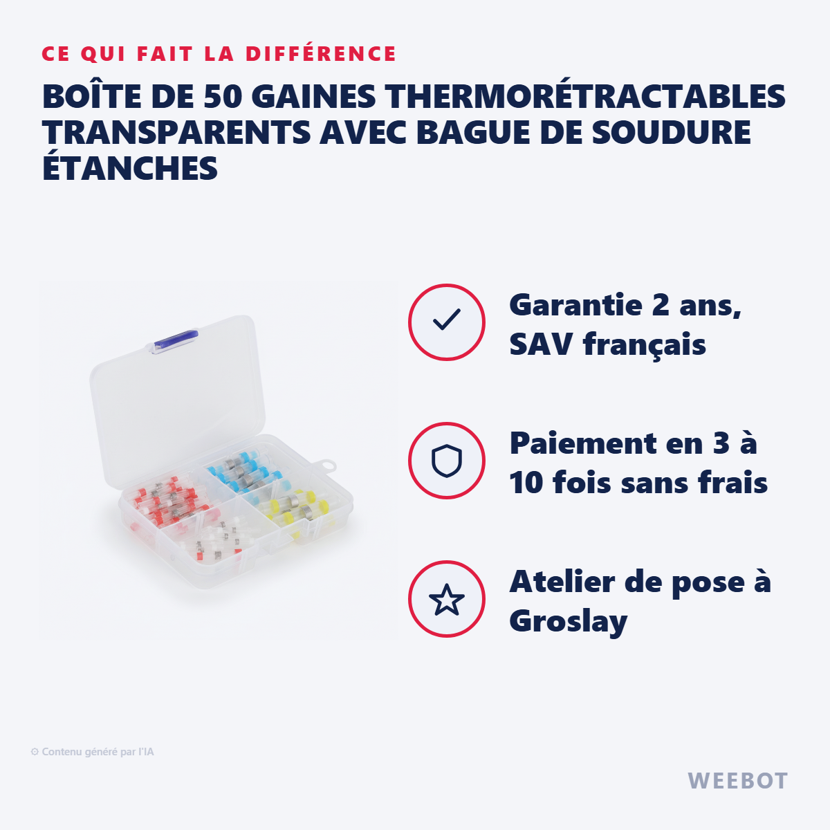 Boîte de 50 Gaines Thermorétractables Transparents avec Bague de Soudure Étanches : les points forts