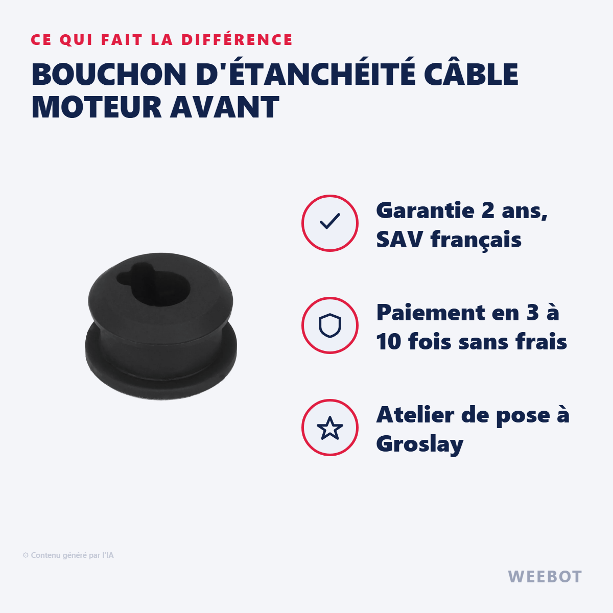 Bouchon d'Étanchéité Câble Moteur Avant : les points forts