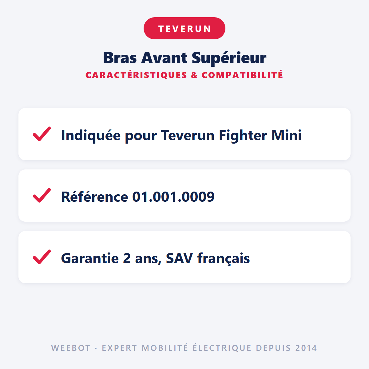 Bras Avant Supérieur pour Trottinette Electrique Fighter Mini - Teverun - Weebot