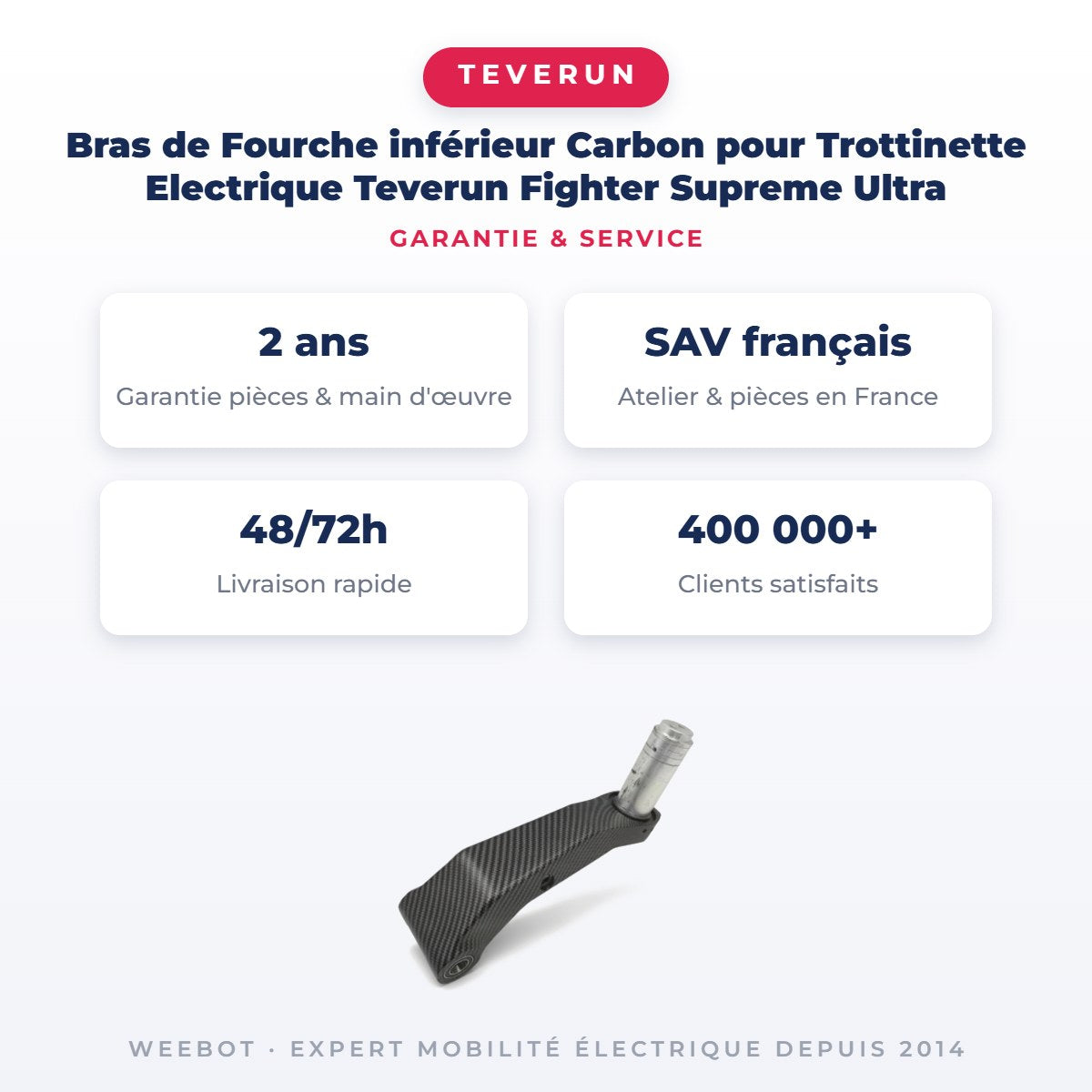 Bras de Fourche inférieur Carbon pour Trottinette Electrique Teverun Fighter Supreme Ultra — garantie 2 ans pièces et main