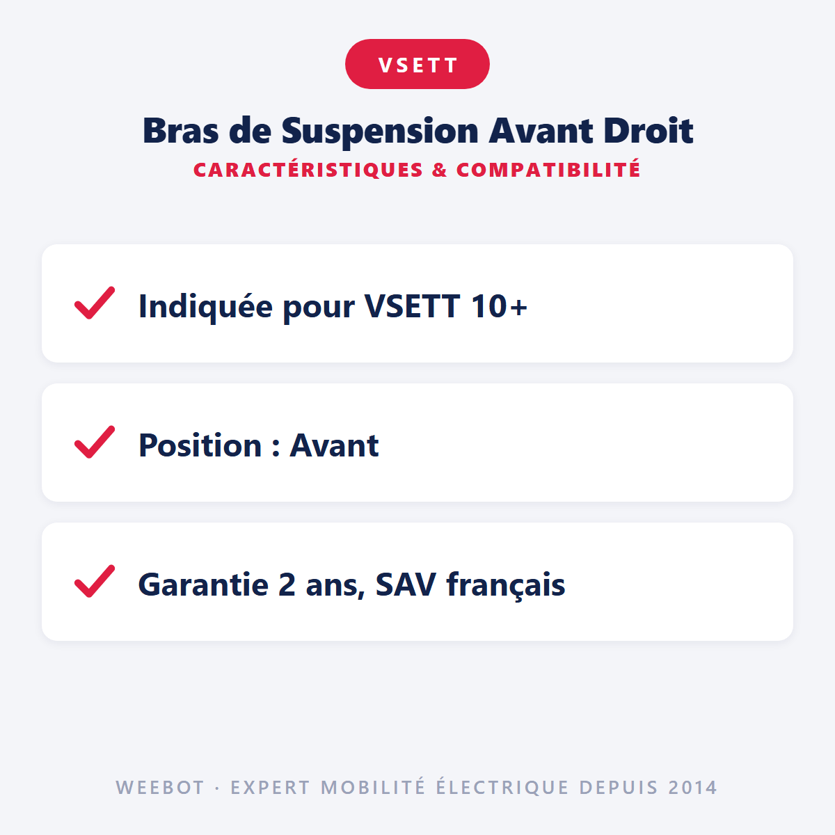 Bras de Suspension Avant Droit pour Trottinette Électrique Vsett 10 - Weebot