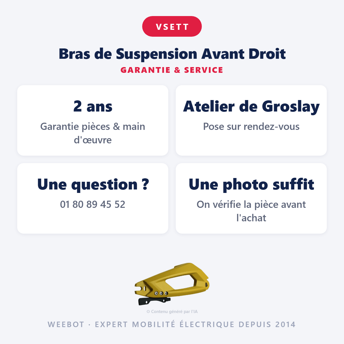 Bras de Suspension Avant Droit pour Trottinette Électrique Vsett 10 - Weebot