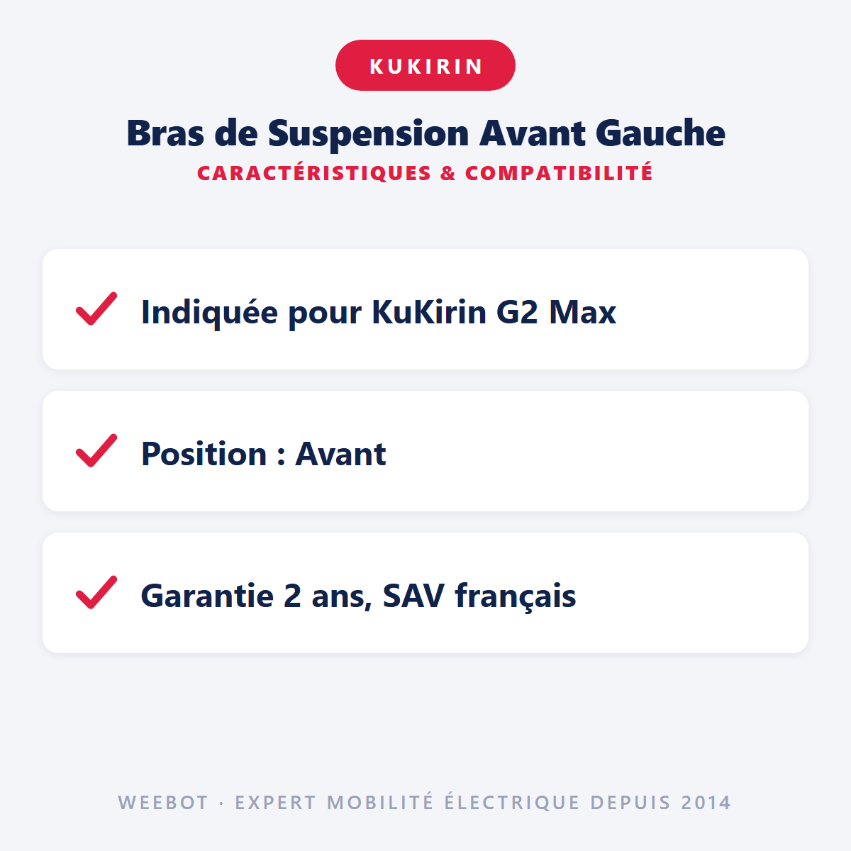 Bras de Suspension Avant Gauche Pour Trottinette Électrique Kukirin G2 Max - Weebot