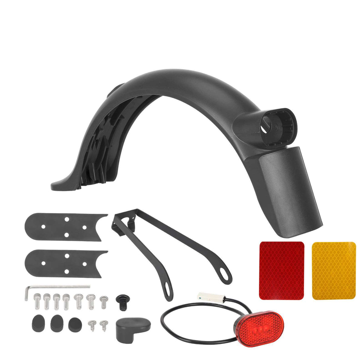 Kit garde-boue arrière noir avec feu, support métallique, réflecteurs et visserie