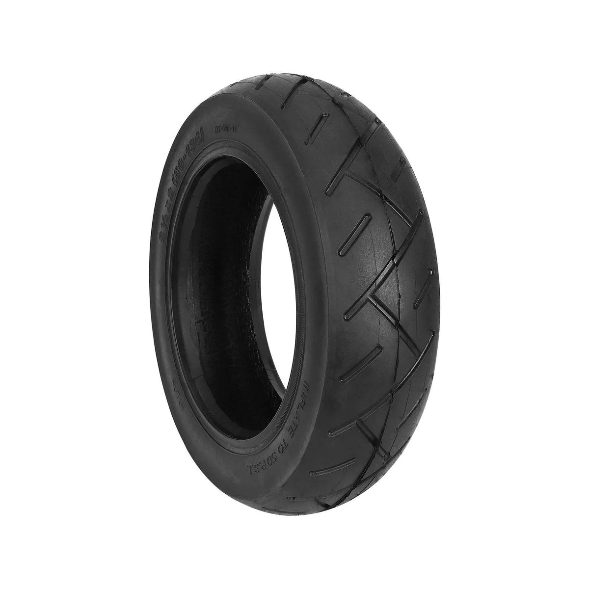 Pneu tubeless 8,5 pouces noir pour trottinette électrique vu de trois-quarts