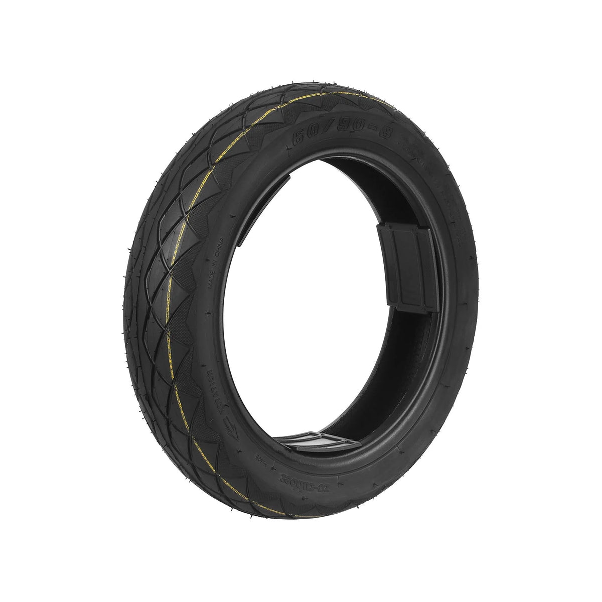 Pneu tubeless 10 pouces Chaoyang noir avec une liseré jaune vu de trois-quarts