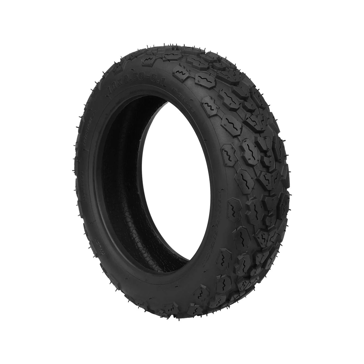 Pneu tubeless tout-terrain 10 pouces noir pour trottinette électrique vu de trois quarts