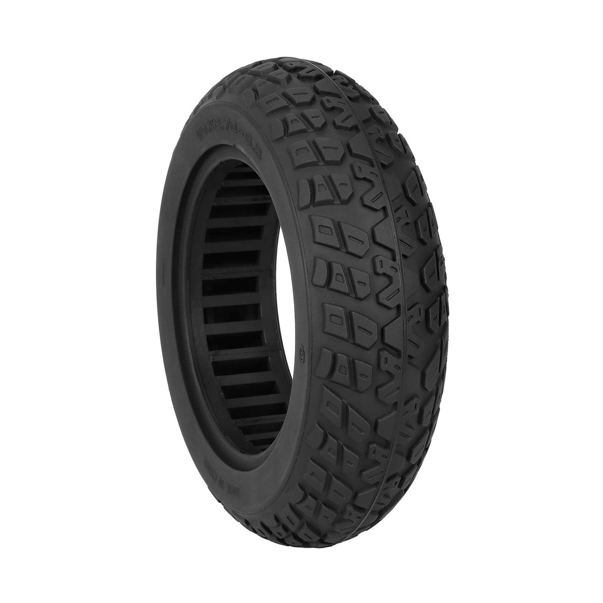 Pneu plein tout-terrain 10 pouces noir pour trottinette électrique vu de trois quarts