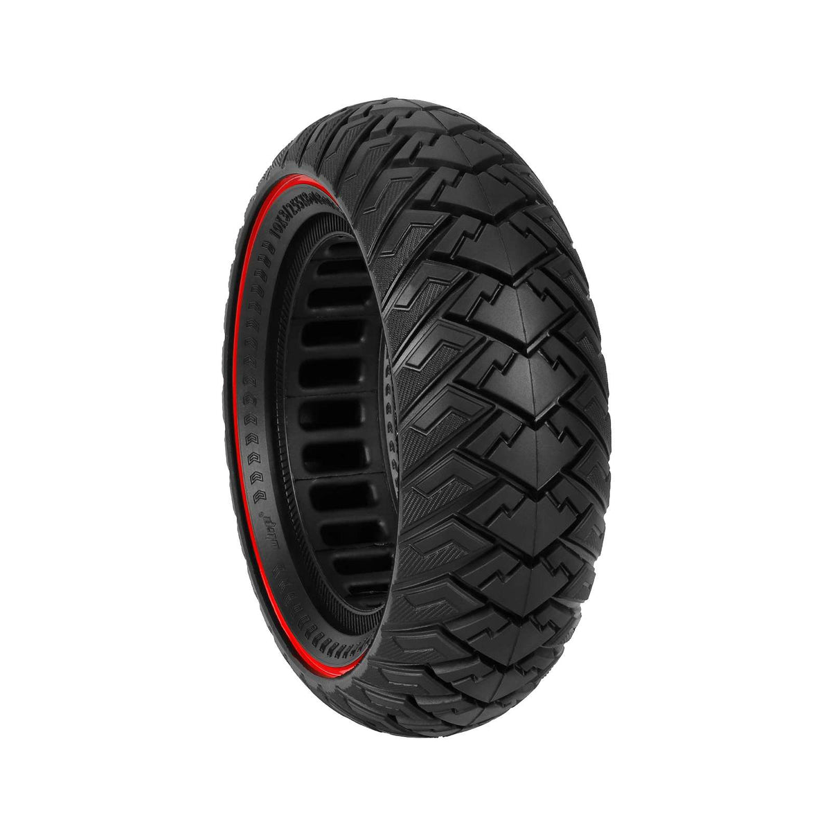 Pneu Plein Tout-Terrain 10 Pouces (10x3 - 80/65-6 - 255x80) Liseré Rouge avec Vis, vue 5