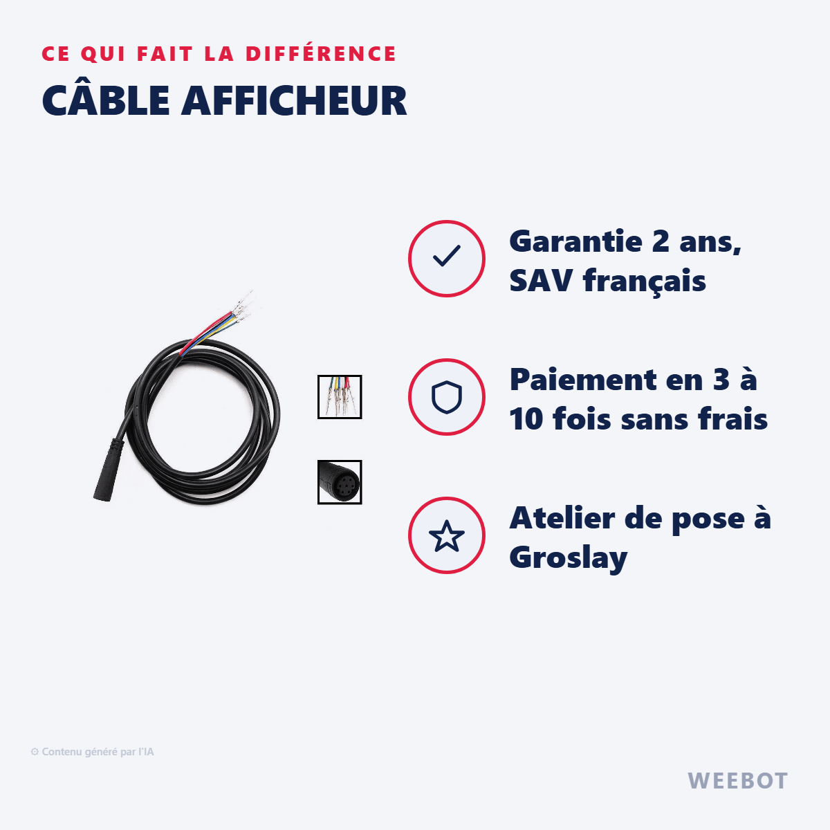 Câble Afficheur pour Trottinette Électrique Kukirin G2 Master - Weebot