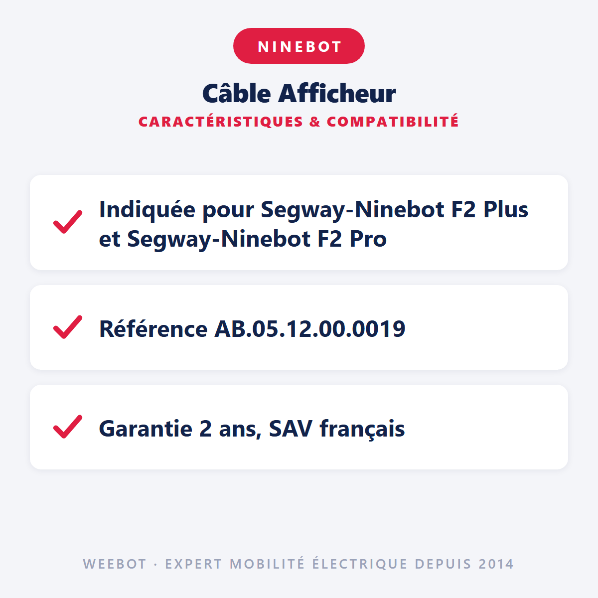Câble Afficheur pour Trottinette Électrique Ninebot Segway F2 F2 Plus F2 Pro - Weebot