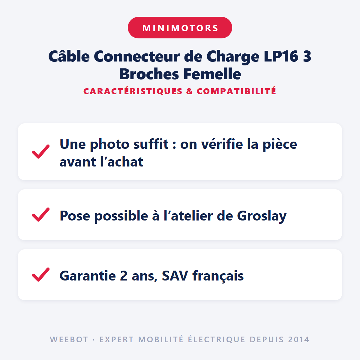 Câble Connecteur de Charge LP16 3 Broches Femelle : caractéristiques et compatibilité