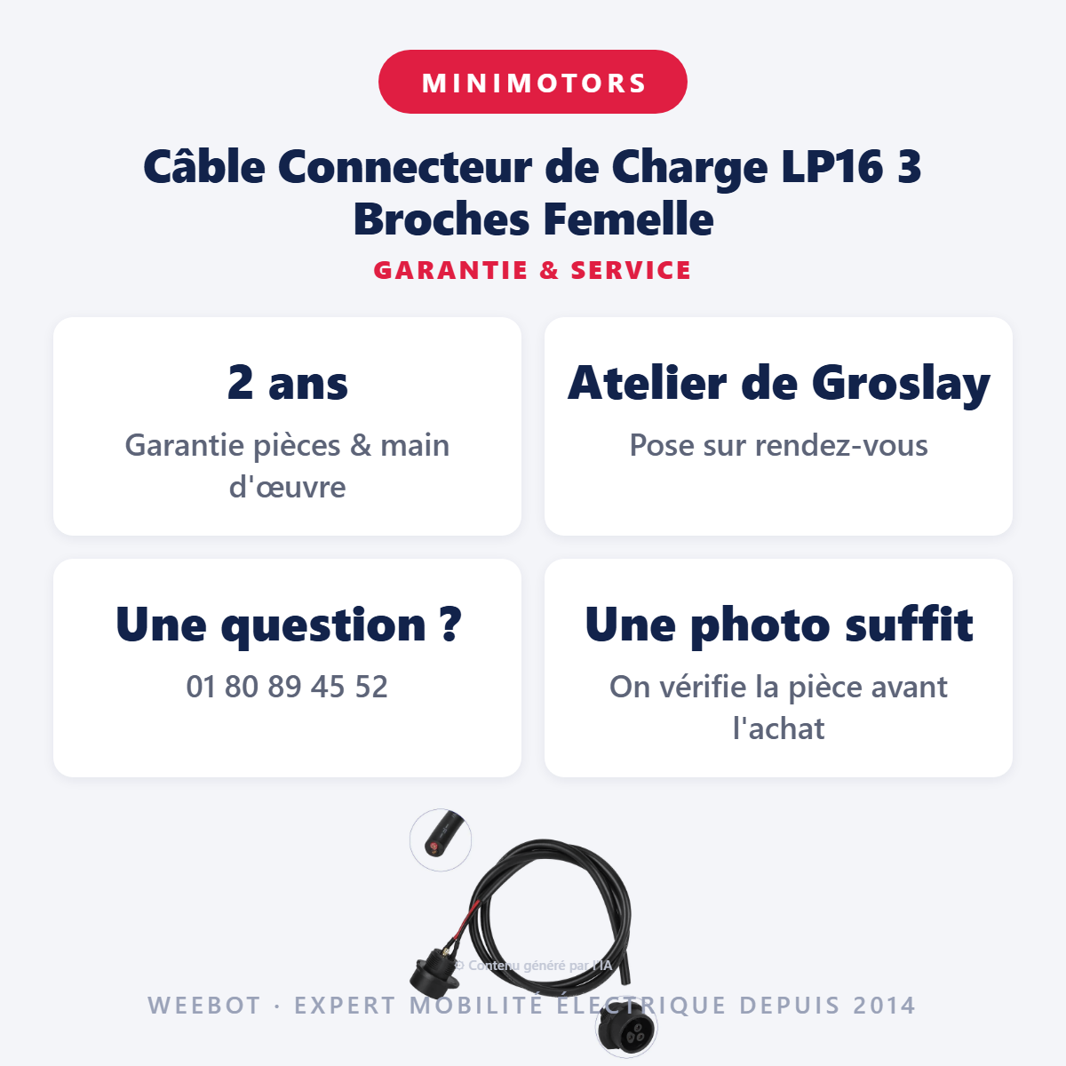 Câble Connecteur de Charge LP16 3 Broches Femelle : garantie 2 ans et service après-vente