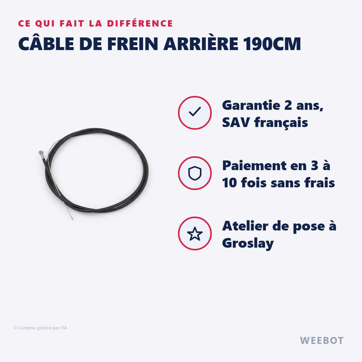 Câble de Frein Arrière 190cm : les points forts