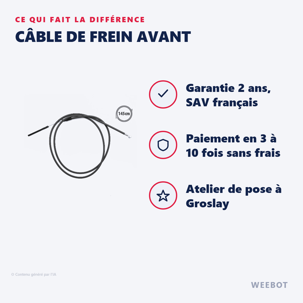 Câble de Frein Avant pour Trottinette Électrique Ninebot Segway Max G2 - Weebot