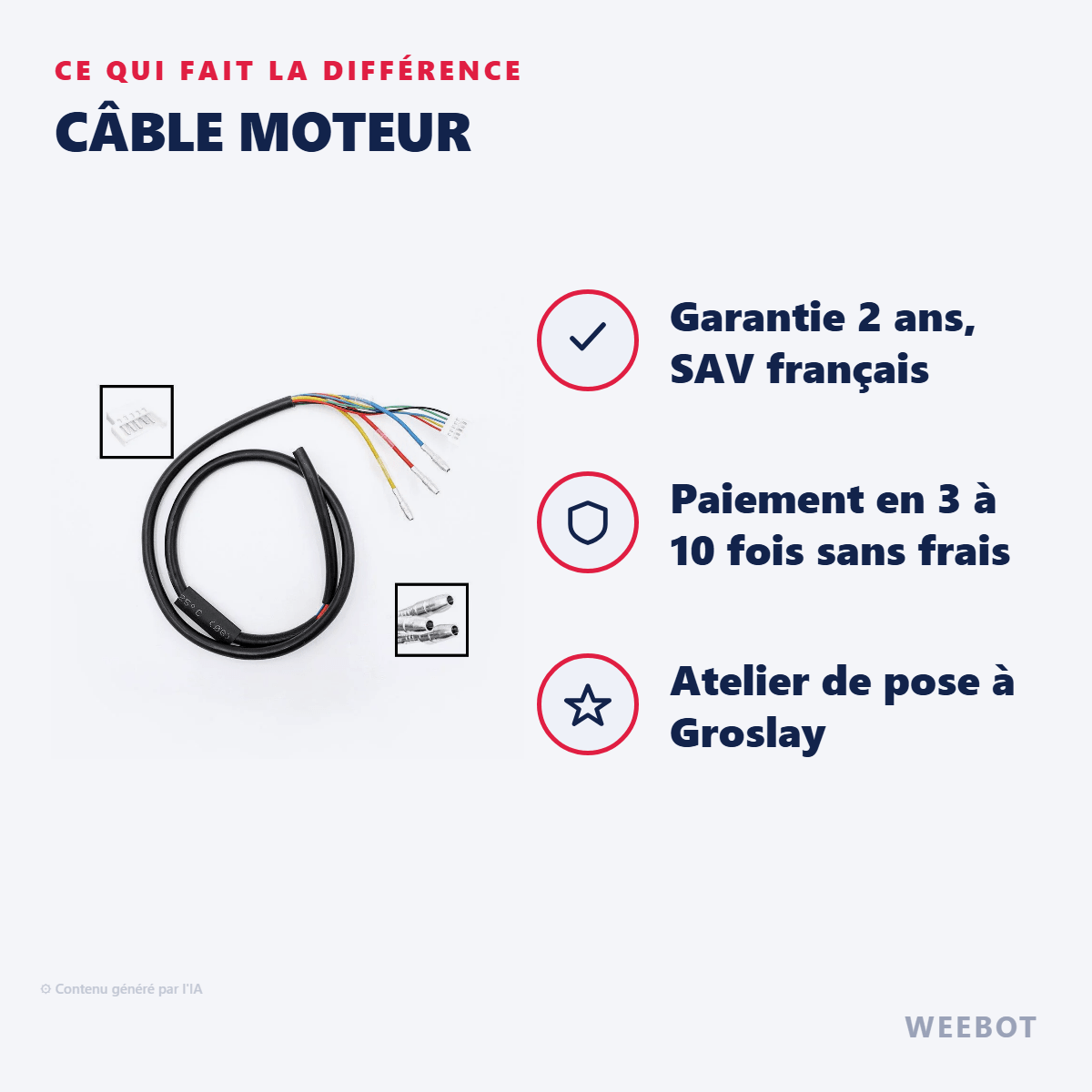 Câble Moteur pour Trottinette Électrique HX X7 / Cecotec Bongo Série A - Weebot
