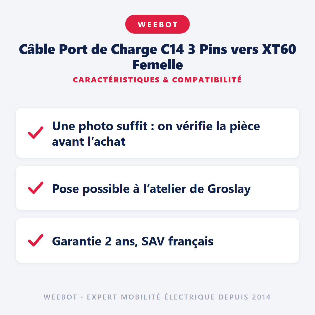 Câble Port de Charge C14 3 Pins vers XT60 Femelle : caractéristiques et compatibilité