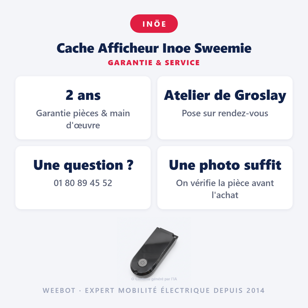 Cache Afficheur Inoe Sweemie : garantie 2 ans et service après-vente