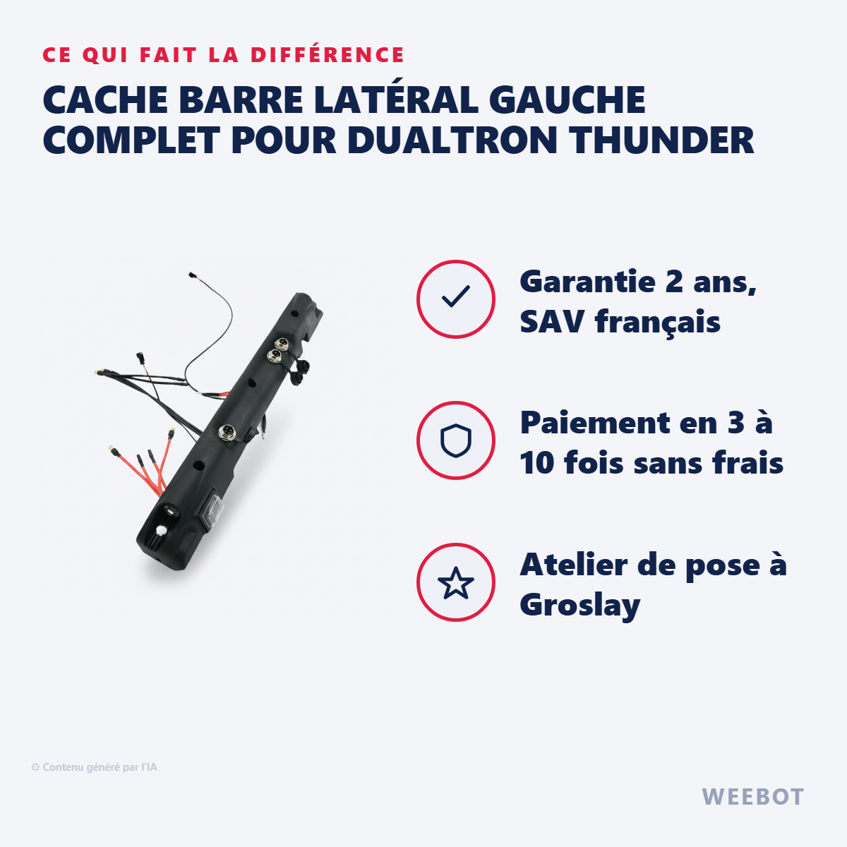 Cache Barre Latéral Gauche Complet pour Dualtron Thunder : les points forts
